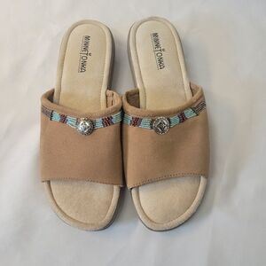 Minnetonka Comfort Slide Sandal Women's Sz 10 Brown Suede Leather Open Toe